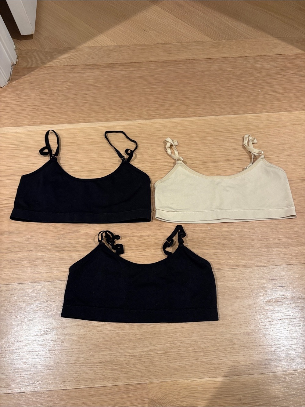 Katie J NYCSet of 3 Cotton Bralette Tops in Black and Cream SIZE MEDIUM
